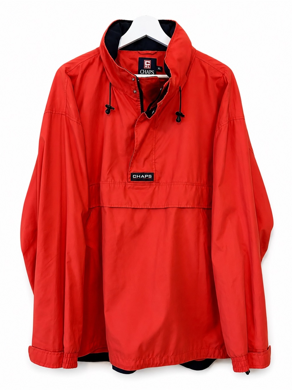 Vintage 90s Chaps Ralph Lauren Men Orange Anorak Pullover Windbreaker Jacket XL